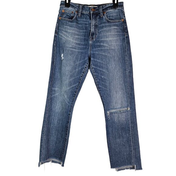 Madewell Perfect Fall Distressed Denim Raw Step Hem Jean 27 E0503 - Picture 1 of 10